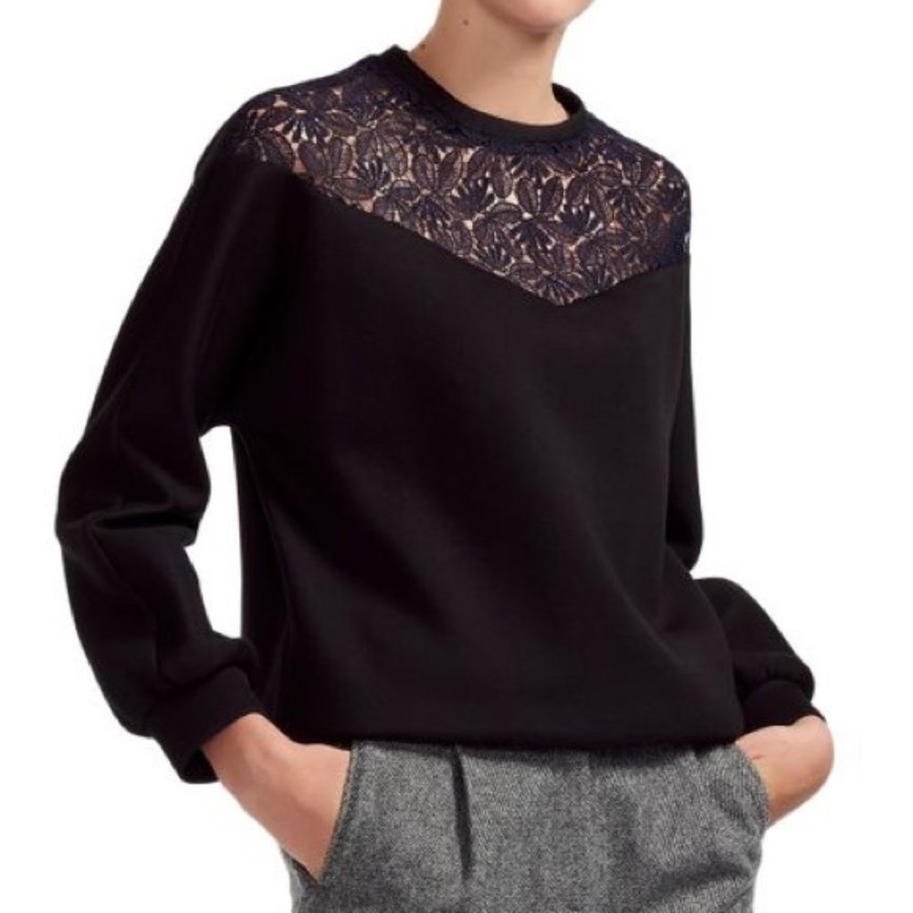 Maje Tepina Black and Navy Lace Sweatshirt